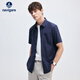 納維凱爾意大利小帆船男純色短袖襯衫外套休閑通勤襯衣1323585505 深藍2XL