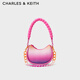 CHARLES&KEITH拼色鏈條單肩腋下包新月包包女包女士生日禮物CK2-20781846 Holographic桃紅色/紫色/黃色 S