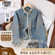 她池港風(fēng)寬松復(fù)古牛仔服女2025秋裝新時尚毛邊休閑單排扣外套