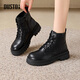 大東馬丁靴女鞋2025冬季新款時(shí)尚休閑粗跟側拉鏈中跟圓頭0004 黑色 單里 【跟高約5cm】 37