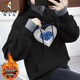 啄木鳥(niǎo)高領(lǐng)韓版小眾設計假兩件衛衣女加絨加厚秋冬新款學(xué)生寬松連帽上衣 黑色-藍愛(ài)心 款 L 100-110斤