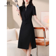 clotho Rennie品牌女裝POLO領(lǐng)連衣裙女2025夏新款收腰顯瘦中長裙氣質(zhì)不規(guī)則裙子 黑色 L