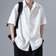 FOX.G男士短袖白色襯衫夏季男休閑襯衣冰絲免燙正裝商務(wù)衣服上衣夏裝男 白色五分袖冰絲垂感襯衫 2XL 【建議135-150斤】