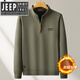 JEEP SPIRIT立領(lǐng)半拉鏈套頭衛衣男士2025秋冬季加絨加厚長(cháng)袖T恤外穿上衣 軍咖色 L 125-140斤