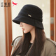 紅蜻蜓漁夫帽子女秋冬季防風(fēng)百搭顯臉小防曬帽出游防寒登山帽盆帽 黑色 帽圍（54-60CM）