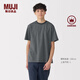 無印良品（MUJI）男式天竺編織圓領短袖T恤男士打底衫男款休閑上衣夏季男裝 深灰色條紋 M (170/92A)