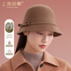 上海故事純羊毛帽子女秋冬季保暖毛呢禮帽鑲珠漁夫帽蝴蝶結(jié)圓頂帽 駝色
