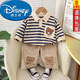 迪士尼（Disney）新款兒童套裝男童衛(wèi)衣嬰兒衣服春秋帥洋氣寶寶春裝兩件套休閑童裝 藍色 翻領(lǐng)條紋熊套裝 90