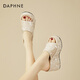 達芙妮厚底亮片高跟坡跟涼拖鞋女夏季小個(gè)子增高時(shí)尚一字拖女 杏色 37 