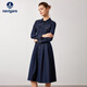 Navigare意大利小帆船女士修身連衣裙春季通勤百搭仿牛仔長(cháng)裙氣質(zhì)休閑裙子 海軍藍 L 碼