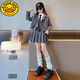 G.DUCKKIDS小黃鴨女童西裝套裝25新款兒童學(xué)院風(fēng)秋裝JK制服裙小學(xué)生時(shí)髦春秋 CXJ愛(ài)心鏈條西裝+裙子灰色兩件套 160 cm