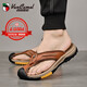 西域駱駝（VANCAMEL）男鞋新品男士人字拖夏天戶(hù)外夾趾拖鞋 真皮沙灘鞋手工時(shí)尚休閑舒 棕色 38【標準皮鞋碼】
