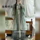 韋戒馬面裙大碼200斤加肥加大胖妹妹漢服女胖mm漢服女超仙顯瘦齊 綠色潑墨全套三件套 6xl(170-190斤）