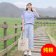 方糖姑娘初中學(xué)生套裝少女夏裝2025新款高中生大童休閑短袖T恤褲子兩件套 210862BSQ紫蘭+210876牛仔褲 L