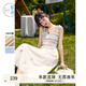 紫涵（ZIHAN）紫涵波浪邊吊帶裙女夏季新款法式甜美風(fēng)設(shè)計(jì)感條紋打攬連衣裙 米金 M