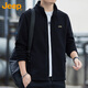 吉普（JEEP）衛(wèi)衣男春秋季搖粒絨開衫外套男士潮流寬松立領(lǐng)衣服男裝 黑色 L 