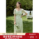 獨束大碼女裝【長(cháng)短雙版】浪漫法式碎花連衣裙夏新款印花清新裙子 清新薄荷-長(cháng)款 2XL (尺碼：4)