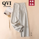 QVI高端品牌亞麻闊腿褲女2025夏季新款高腰寬松休閑顯瘦棉麻直筒長褲 淺卡其色【直筒九分】 L (建議115-130斤)