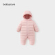 babylove嬰幼兒連體衣輕薄新生兒羽絨服冬季保暖三防寶寶哈衣連帽外出爬服 花蜜粉 73cm