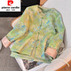 皮爾卡丹（pierre cardin）中國風(fēng)緞面提花唐裝短外套女新中式圓領(lǐng)盤(pán)扣拼色長(cháng)袖減齡開(kāi)衫上衣 淺綠色 3XL 建議125-140斤