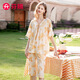 芬騰睡衣女【新疆純棉】V領(lǐng)套頭短袖五分褲家居服女士套裝 豆黃 M
