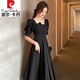 皮爾卡丹（pierre cardin）新款連衣裙女黑色小晚禮服裙日常法式輕奢小眾氣質(zhì)名媛小個(gè)子連衣 黑色短袖中長(cháng)款 S