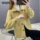 WNBR仿水貂絨外套女2025秋冬新款韓版小個(gè)子雙面毛呢開(kāi)衫加厚短款上衣 黃色 XL 【建議105斤-120斤】