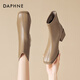 達芙妮（DAPHNE）牛皮馬丁靴女士短靴女秋冬季新款法式瘦瘦靴加絨保暖高跟女靴子 棕色加絨 38