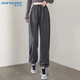 真維斯（JEANSWEST）休閑褲女高腰寬松顯瘦束腳褲夏季運(yùn)動(dòng)褲子女系帶衛(wèi)褲深灰色XL