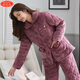 韓悅琦睡衣女冬季加厚中老年夾棉女士冬天可外穿家居服中年媽媽三層棉服 FFZ 96260藕紫 主圖款 L （建議100-115斤)