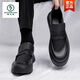 啄木鳥(niǎo)休閑皮鞋男款春秋商務(wù)透氣一腳蹬豆豆鞋男士黑色正裝男鞋百搭潮鞋 黑色 42