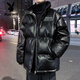 花花公子（PLAYBOY）羽絨棉服男士冬季PU皮韓版寬松大碼立領(lǐng)加厚港風(fēng)青少年情侶外套 MY2888-黑色 2XL