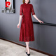 皮爾卡丹喜婆婆蕾絲改良旗袍婚宴裝平時(shí)可穿媽m禮服中國風(fēng)女裝夏季連衣裙 紅色 L