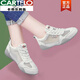 卡帝樂鱷魚（CARTELO）真皮包頭運(yùn)動涼鞋女款2025新款外穿夏季平底鏤空媽媽軟底旅游鞋子 l58219米灰色夏款透氣 37