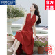 莫代爾港風(fēng)連衣裙女2025夏季新款時尚優(yōu)雅氣質(zhì)百搭修身顯瘦V領(lǐng)無袖長裙 紅色  L
