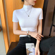 嘉麗薇半高領(lǐng)短袖女夏季新款高彈修身上衣白色內(nèi)搭顯瘦t恤中領(lǐng)打底衫女 白色【短袖】 XL