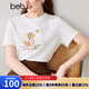 百圖betu女裝夏季新款T恤牙刷繡印花圖案百搭短袖上衣女2404T26 白色 L