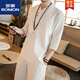 羅蒙（ROMON）亞麻t恤男短袖夏季薄款漢服中國(guó)風(fēng)套裝古風(fēng)禪服新中式棉麻唐裝男 米色 2024升級(jí)款 2XL