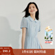 茵曼（INMAN）【苧麻】法式娃娃領(lǐng)連衣裙女裝2025夏季新品泡泡袖裙子 淺藍(lán)色 S