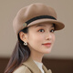 藍詩夢戴羊毛鴨舌帽女時尚秋冬英倫貝雷帽毛呢八角帽子女禮帽蓓蕾帽保暖 裝飾繩款-淺卡其（全羊毛）