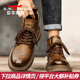 公牛世家男鞋新款春秋季英倫馬丁靴男士高幫大頭皮鞋子男復古加絨工裝短靴 紅棕【四季款單鞋】GN124101336 43 (265mm) （標準運動(dòng)碼）