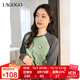 LAGOGO簡(jiǎn)約休閑撞色長(cháng)袖T恤女拉谷谷2025年春季新款舒適全棉上衣 綠灰 L