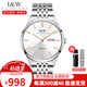 I&W CARNIVAL HWGUOJI瑞士品牌手表男士機械表超薄背透鏤空防水男表IW8028G腕表送男友 精鋼帶-本色白面金釘/進口機芯