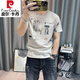 皮爾卡丹（pierre cardin）圓領(lǐng)短袖t恤男印花冰絲體恤夏季男士時(shí)尚休閑半袖上衣潮 杏色 XL