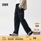 森馬（Semir）休閑褲男寬松直筒工裝褲山系戶外春季繡花長褲松緊腰褲子時(shí)尚 黑色90001 XL