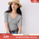 伊芙麗（eifini）蔣欣代言U領(lǐng)亮絲針織衫女夏短袖修身顯瘦內搭上衣2025新款 巖石灰 M
