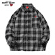 查爾斯桃心復古彩色格子長(cháng)袖襯衫男2春秋款學(xué)院風(fēng)休閑外套 黑色 XL 