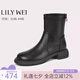 Lily Wei法式小短靴女2022年新款冬季瘦瘦靴加絨小碼彈力靴情人節(jié)禮物 黑色單里 35