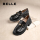 百麗（Belle）七夕禮物元寶樂福鞋女25秋新英倫粗跟小皮鞋單鞋D2S1DCA5預(yù)售 黑色-寬版 40 (250mm)