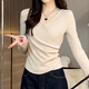 嵐玘可外穿打底衫女洋氣款2024秋冬新款內搭上衣長(cháng)袖t恤德絨修身v領(lǐng) V領(lǐng)交叉打底衫【燕麥色】 M 【建議95-110斤】